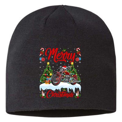 Santa Motorcycle Xmas Motorcycle Merry Christmas Tree Lights Sustainable Beanie