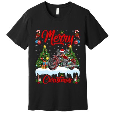 Santa Motorcycle Xmas Motorcycle Merry Christmas Tree Lights Premium T-Shirt