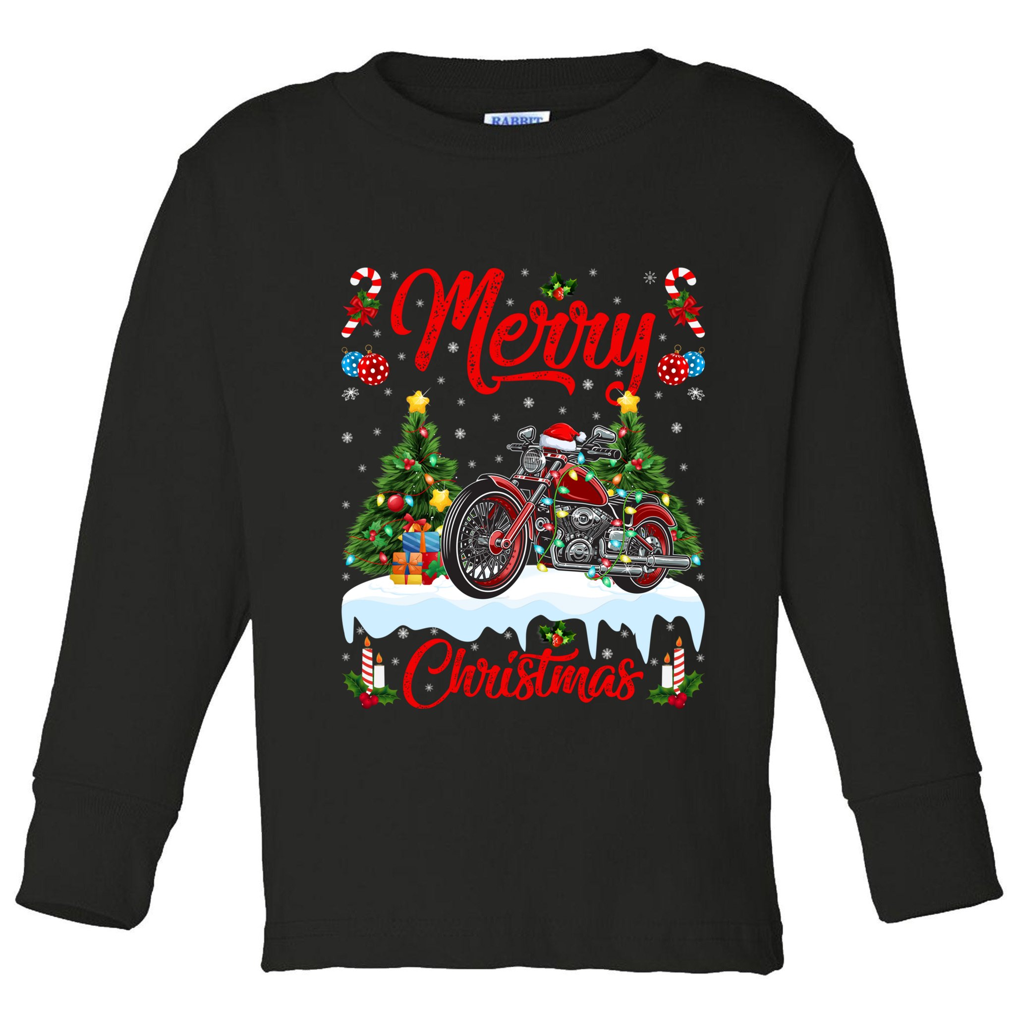 Santa Motorcycle Xmas Motorcycle Merry Christmas Tree Lights Toddler Long Sleeve Shirt