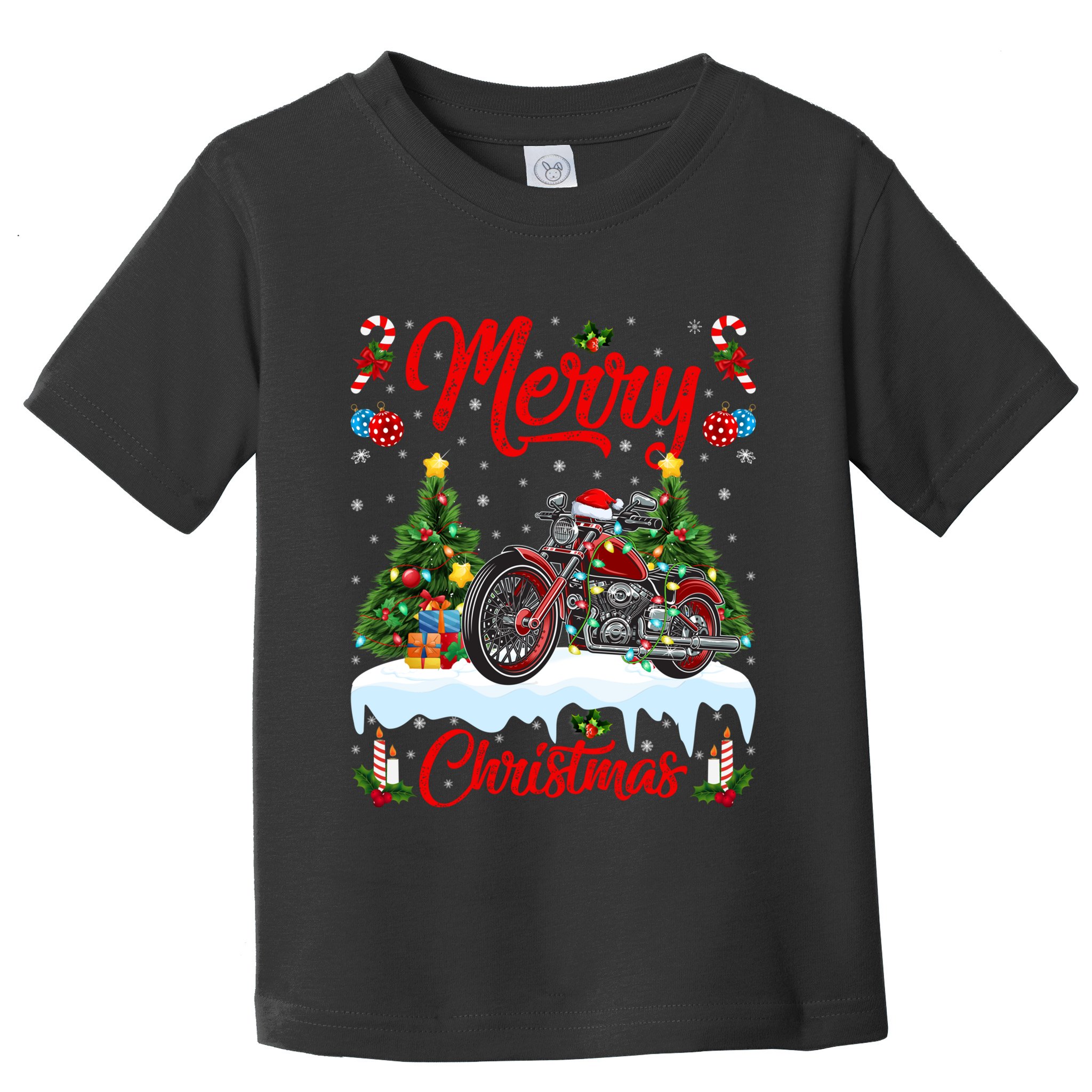 Santa Motorcycle Xmas Motorcycle Merry Christmas Tree Lights Toddler T-Shirt
