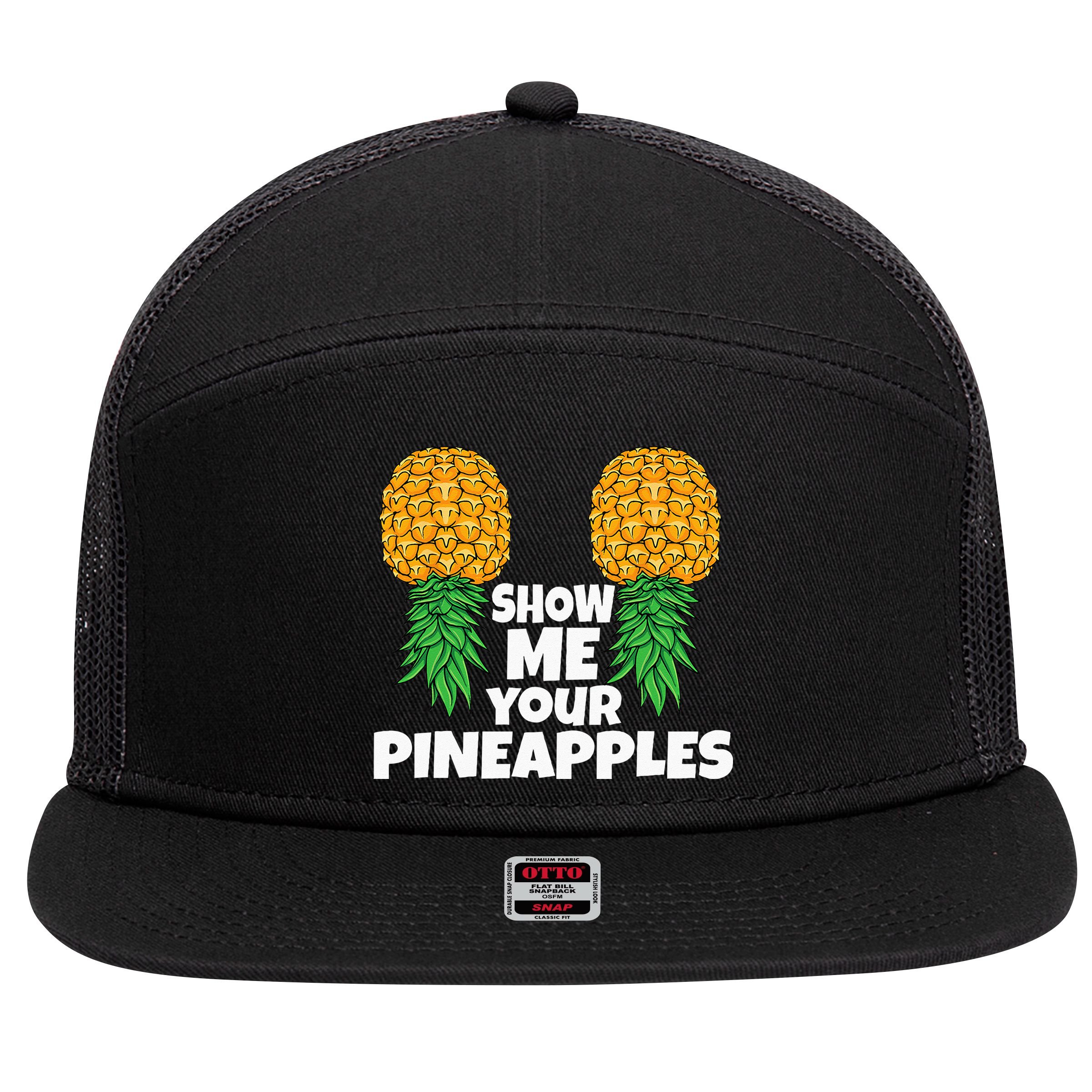 Show Me Your Pineapples Swinger Upside Down Pineapple Men 7 Panel Mesh Trucker Snapback Hat