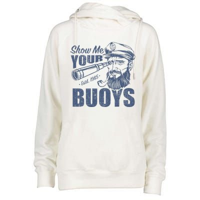 Show Me Your Buoys Adult Humor Funny Pontoon Boat Captain Womens Funnel Neck Pullover Hood