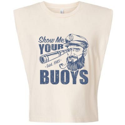 Show Me Your Buoys Adult Humor Funny Pontoon Boat Captain Garment-Dyed Women's Muscle Tee