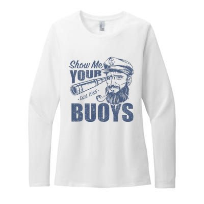 Show Me Your Buoys Adult Humor Funny Pontoon Boat Captain Womens CVC Long Sleeve Shirt