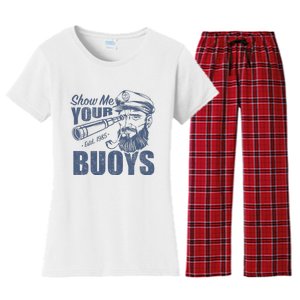 Show Me Your Buoys Adult Humor Funny Pontoon Boat Captain Women's Flannel Pajama Set