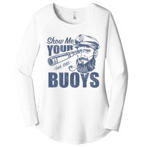 Show Me Your Buoys Adult Humor Funny Pontoon Boat Captain Women's Perfect Tri Tunic Long Sleeve Shirt