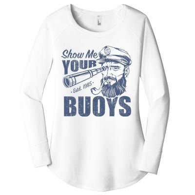 Show Me Your Buoys Adult Humor Funny Pontoon Boat Captain Women's Perfect Tri Tunic Long Sleeve Shirt