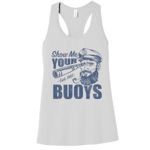 Show Me Your Buoys Adult Humor Funny Pontoon Boat Captain Women's Racerback Tank