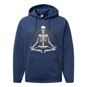 Skeleton Meditating Yoga Namaste 7 Chakras Spooky Halloween Cool Gift Performance Fleece Hoodie