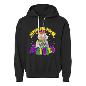 Show Me Your Kitties Mardi Gras Party Cat Garment-Dyed Fleece Hoodie