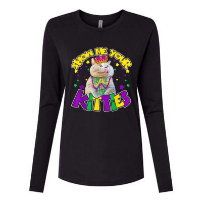 Show Me Your Kitties Mardi Gras Party Cat Womens Cotton Relaxed Long Sleeve T-Shirt