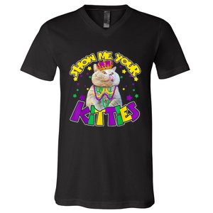 Show Me Your Kitties Mardi Gras Party Cat V-Neck T-Shirt