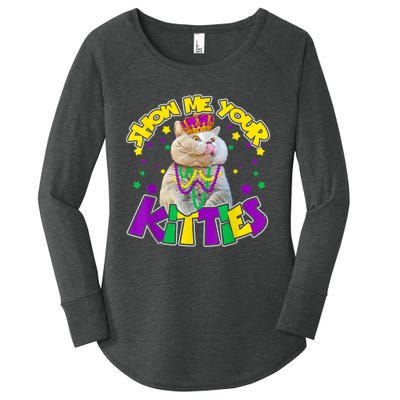 Show Me Your Kitties Mardi Gras Party Cat Women's Perfect Tri Tunic Long Sleeve Shirt