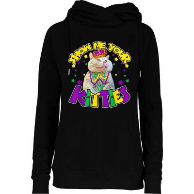 Show Me Your Kitties Mardi Gras Party Cat Womens Funnel Neck Pullover Hood