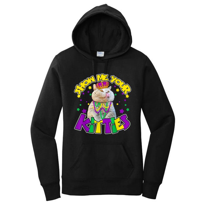 Show Me Your Kitties Mardi Gras Party Cat Women's Pullover Hoodie