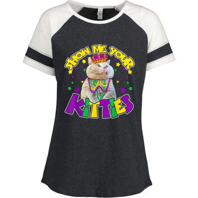 Show Me Your Kitties Mardi Gras Party Cat Enza Ladies Jersey Colorblock Tee