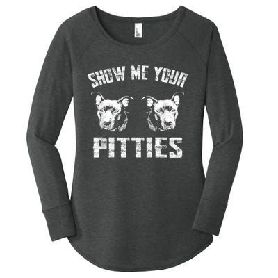 Show Me Your Pitties Pitbul Lovers Dog Adult Humor Women's Perfect Tri Tunic Long Sleeve Shirt