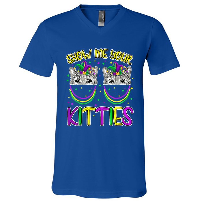 Show Me Your Kitties Cute Cat Masked Mardi Gras Cat Lovers Cute Gift V-Neck T-Shirt