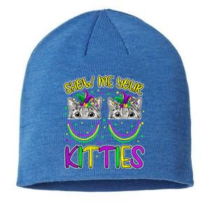 Show Me Your Kitties Cute Cat Masked Mardi Gras Cat Lovers Cute Gift Sustainable Beanie