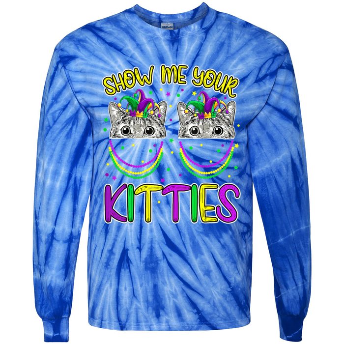 Show Me Your Kitties Cute Cat Masked Mardi Gras Cat Lovers Cute Gift Tie-Dye Long Sleeve Shirt