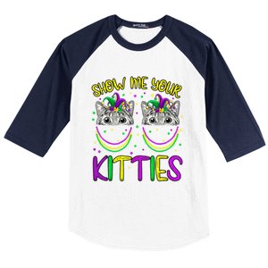 Show Me Your Kitties Cute Cat Masked Mardi Gras Cat Lovers Cute Gift Baseball Sleeve Shirt