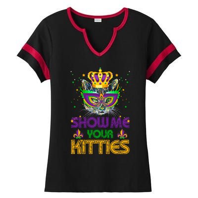 Show Me Your Kitties Mardi Gras Cool Gift Naughty Mardi Gras Cool Gift Ladies Halftime Notch Neck Tee