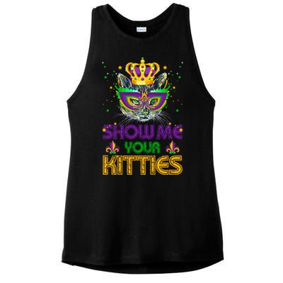 Show Me Your Kitties Mardi Gras Cool Gift Naughty Mardi Gras Cool Gift Ladies PosiCharge Tri-Blend Wicking Tank