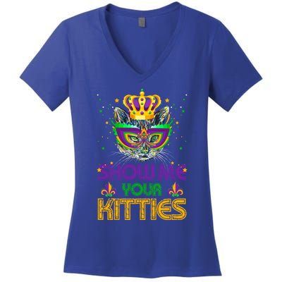 Show Me Your Kitties Mardi Gras Cool Gift Naughty Mardi Gras Cool Gift Women's V-Neck T-Shirt