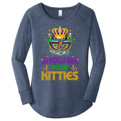 Show Me Your Kitties Mardi Gras Cool Gift Naughty Mardi Gras Cool Gift Women's Perfect Tri Tunic Long Sleeve Shirt