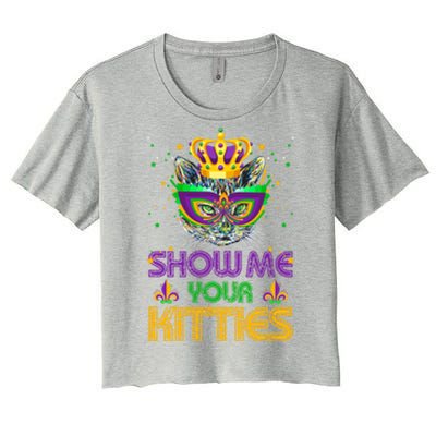 Show Me Your Kitties Mardi Gras Cool Gift Naughty Mardi Gras Cool Gift Women's Crop Top Tee