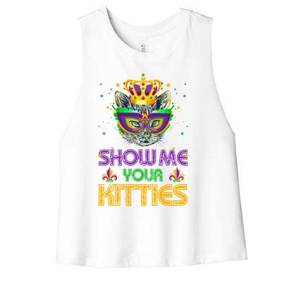 Show Me Your Kitties Mardi Gras Cool Gift Naughty Mardi Gras Cool Gift Women's Racerback Cropped Tank