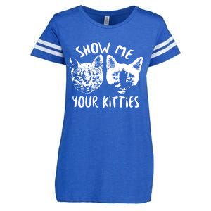 Show Me Your Kitties Funny Cat Lover Enza Ladies Jersey Football T-Shirt