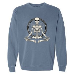 Skeleton Meditating Yoga Namaste 7 Chakras Spooky Halloween Gift Garment-Dyed Sweatshirt