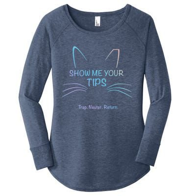 Show Me Your Tips Funny Whisker Trap Neuter Return Tnr Gift Women's Perfect Tri Tunic Long Sleeve Shirt