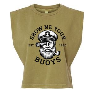 Show Me Your Buoys Funny Pontoon Boat Captain Garment-Dyed Women's Muscle Tee