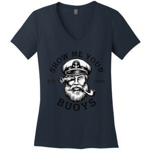 Show Me Your Buoys Funny Pontoon Boat Captain Women's V-Neck T-Shirt