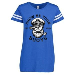 Show Me Your Buoys Funny Pontoon Boat Captain Enza Ladies Jersey Football T-Shirt