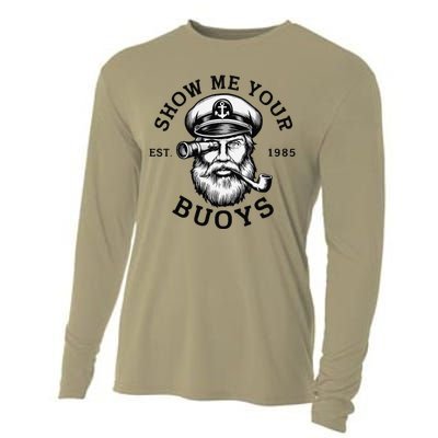 Show Me Your Buoys Funny Pontoon Boat Captain Cooling Performance Long Sleeve Crew