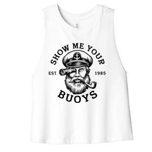 Show Me Your Buoys Funny Pontoon Boat Captain Women's Racerback Cropped Tank