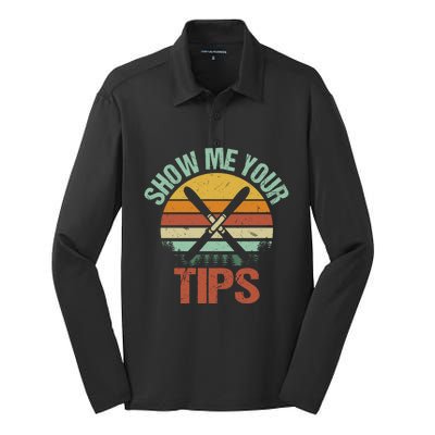 Show Me Your Tips Funny Freestyle Snow Skiing Gift Silk Touch Performance Long Sleeve Polo