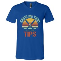 Show Me Your Tips Funny Freestyle Snow Skiing Gift V-Neck T-Shirt