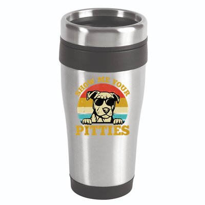 Show Me Your Pitties Funny Pitbull Dog Lovers 16oz Travel Tumbler
