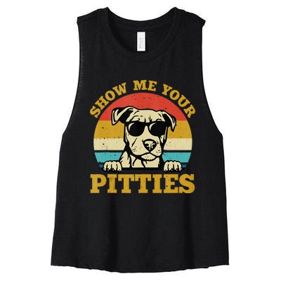 Show Me Your Pitties Funny Pitbull Dog Lovers Women's Racerback Cropped Tank