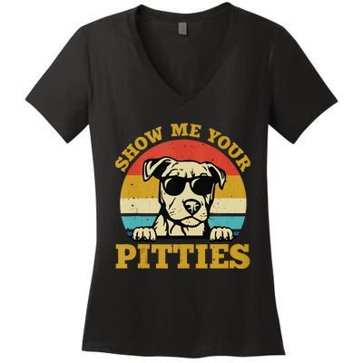 Show Me Your Pitties Funny Pitbull Dog Lovers Women's V-Neck T-Shirt