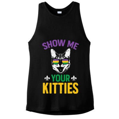 Show Me Your Kitties Funny Mardi Gras Carnival Ladies PosiCharge Tri-Blend Wicking Tank
