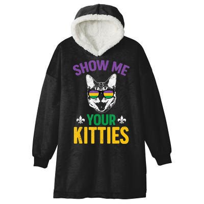 Show Me Your Kitties Funny Mardi Gras Carnival Hooded Wearable Blanket