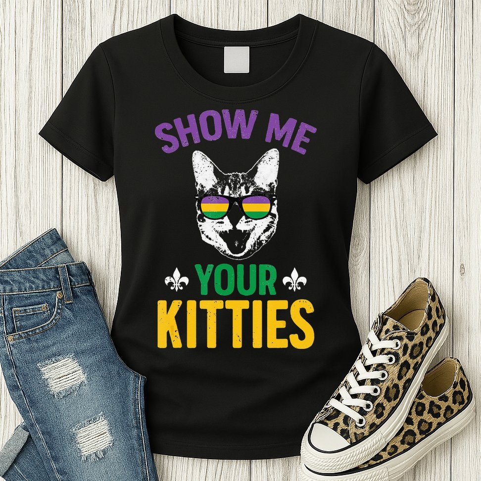 Show Me Your Kitties Funny Mardi Gras Carnival Womens T-Shirt