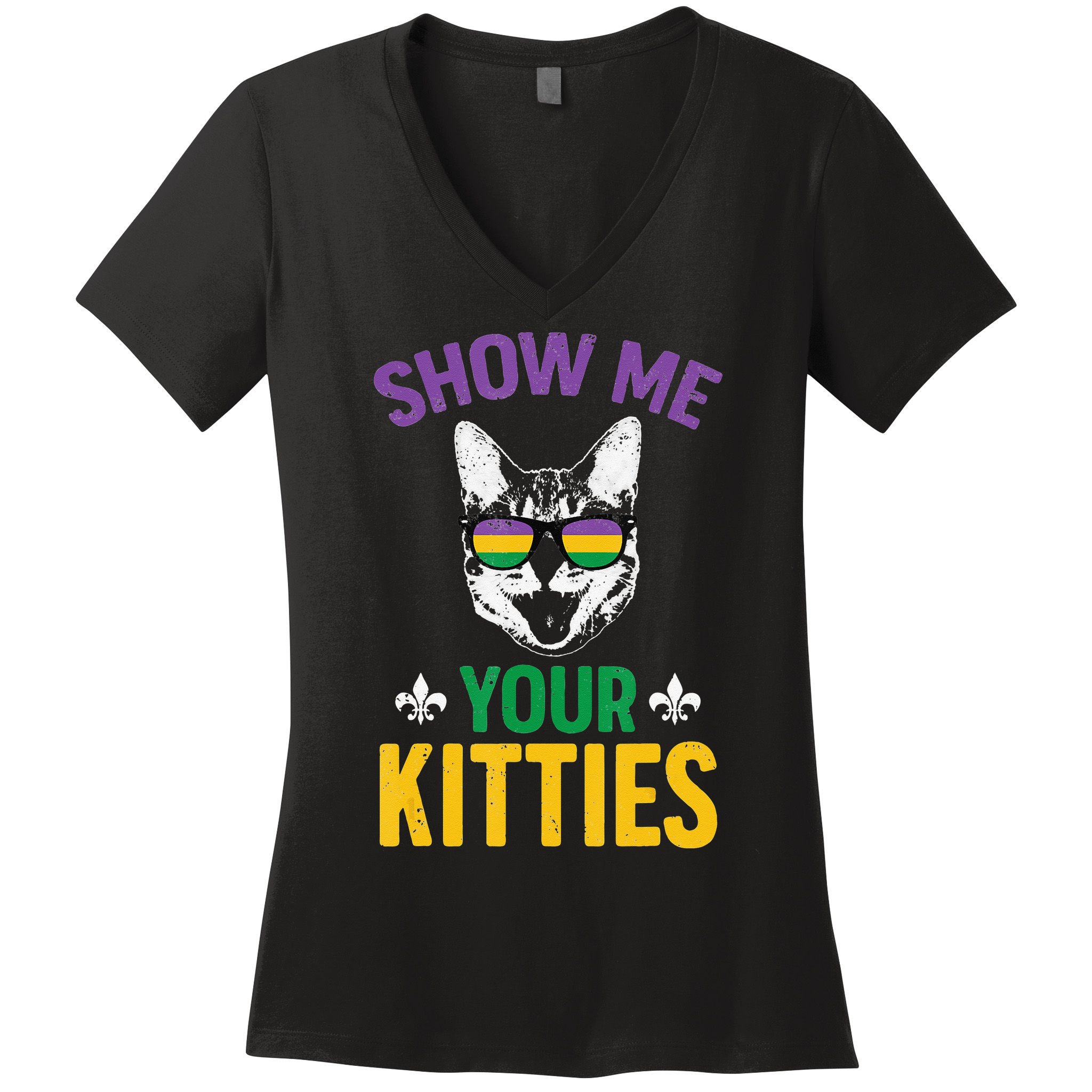 Show Me Your Kitties Funny Mardi Gras Carnival Women's V-Neck T-Shirt