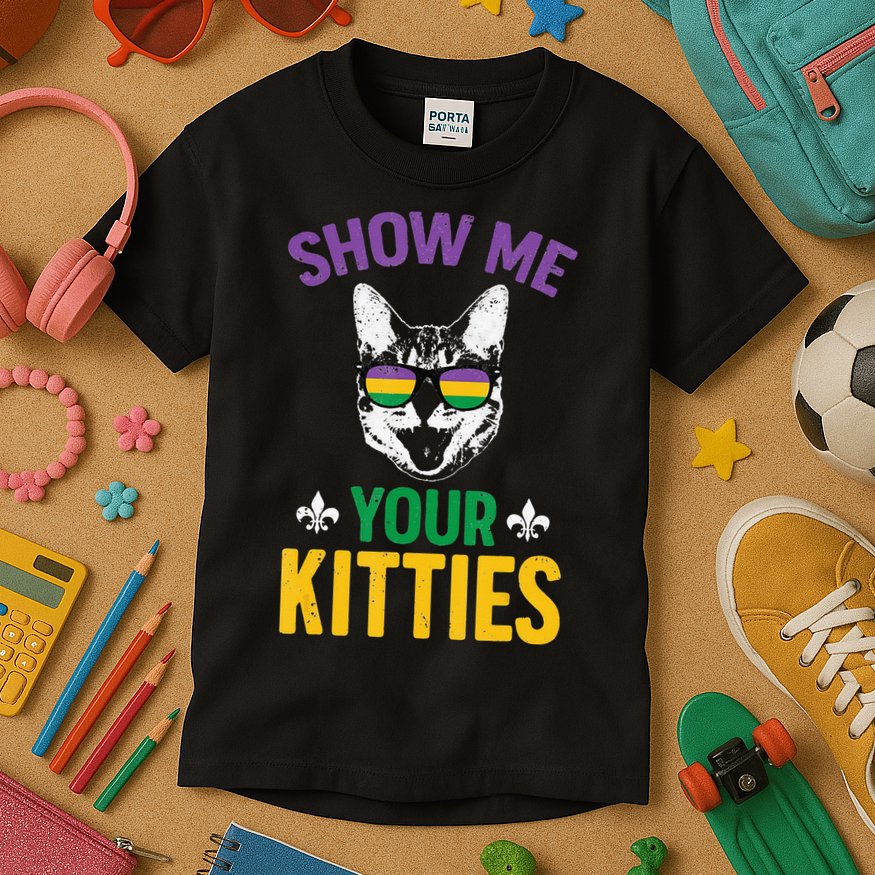 Show Me Your Kitties Funny Mardi Gras Carnival Kids T-Shirt
