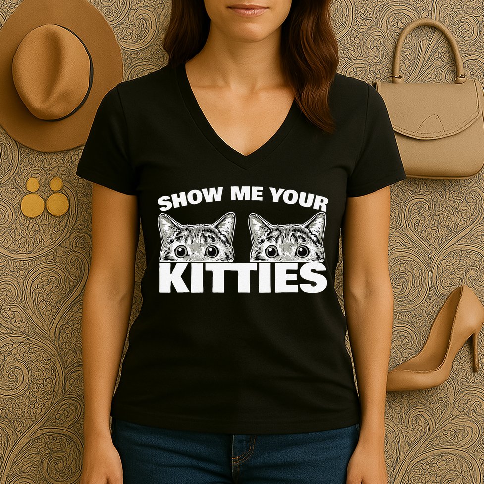 Show Me Your Kitties Cat Pun Show Me Your Kitties Women's V-Neck T-Shirt